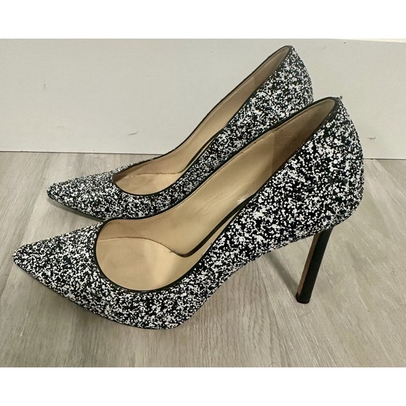 Jimmy Choo Glitter Pointed Toe Stiletto Heels Black White Size 36- us 5.5